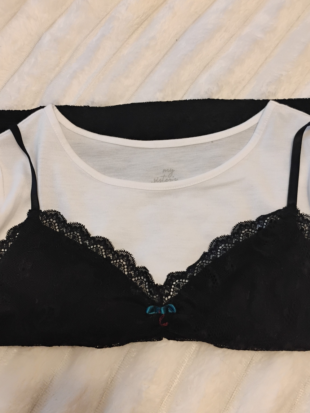 Closet Black Lace Bralette with Teal Bow
